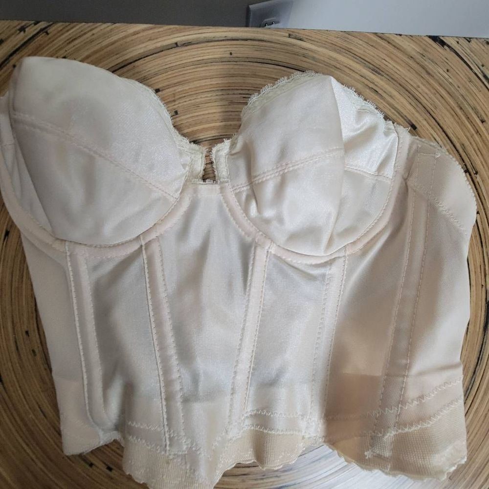 Vintage 80's Backless Young Smoothie  Longline Corset Bustier Strapless Bra Beig